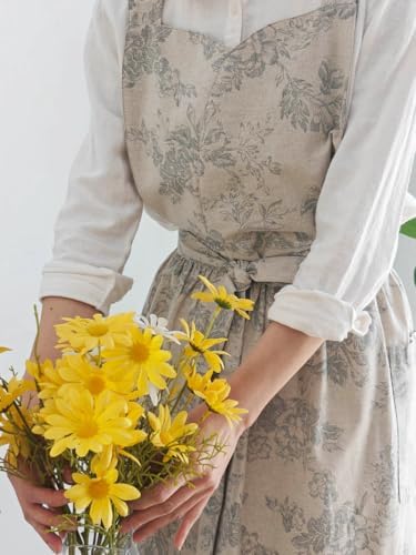 Floral Cotton Waterproof Adult Kitchen Apron Adjustable Cooking Baking Garden Chef Apron with Pocket - Image 4