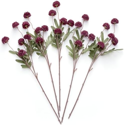 Laelfe 5Pcs Burgundy Flowers Artificial Pompon Mum, Fake Kiku Flowers Silk Small Mini Chrysanthemum Ball Faux Mum Decor for Autumn Filler DIY Bouquet Centerpieces Arrangements Shower(Burgundy) by Laelfe
