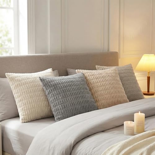 Fancy Homi 4 Packs Decorative Throw Pillow Covers for Living Room Couch Bed, Modern Farmhouse Boho Home Décor Accent Cushion Case, 20" x 20", Neutral - Image 7