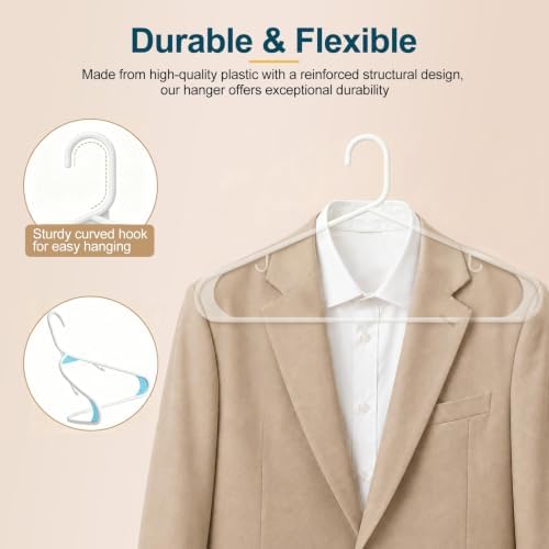 White Plastic Hangers 24 Pack with Non-Slip Built-in Strap Hooks - Image 4