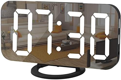 SZELAM Digital Clock Large Display, LED Alarm Electric Clocks Mirror Surface for Makeup with Diming Mode, 3 Levels Brightness, Dual USB Ports Modern Decoration for Home Bedroom Decor-Black by SZELAM