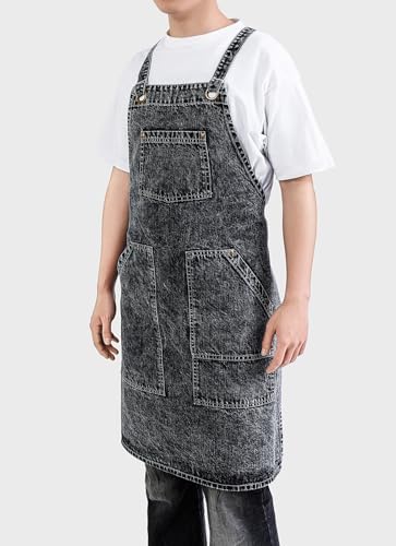 Cotton Denim Apron Soft - Unisex Adjustable Bib Apron with 5-Pockets Perfect for Kitchens - Image 7