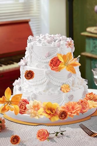 rongflower Fake Flower Heads for Crafts - Orange Silk Artificial Roses, Peonies, Daisies & Mini Floral Heads Bulk (48-Pack) for Wedding Decor, Graduation Cap, Cake Topper, Baby Shower, Home Decoration - Image 5
