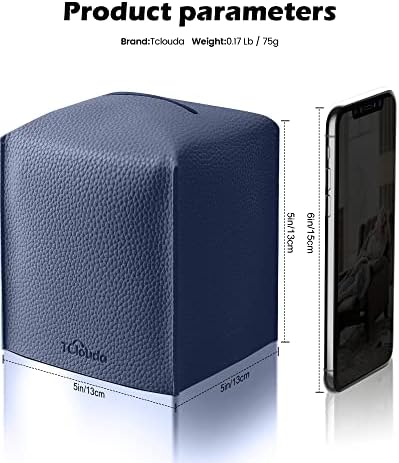 Tissue Box Cover for PU Leather, Modern Simple Solid Color Holder Square Tissue Bag, Ideal for Bathrooms,Office,Car,Outdoor Tent,Dining Table,5"X5"X5", Single Navy Blue - Image 2