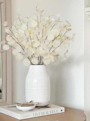 Cream White Eucalyptus Stems Fake Eucalyptu Leaves 34” Long Silver Dollar Leaves 5 Pcs Silk Eucalyptu Stems for DIY Bouquet Arrangements Centerpieces Shower Decorations-Artificial Eucalyptus Spray - Image 5