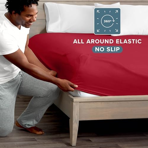 Bare Home Twin Fitted Sheet - 1800 Ultra-Soft (Twin, Red) - Image 3