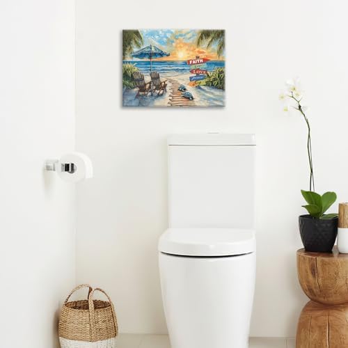 Beach Ocean Bathroom Pictures Wall Art, Seaside Coastal Bathroom Wall Decor, Sunrise Framed Painting Canvas Artwork for Bedroom Living Room Decorations 16" L x 12" W - Image 7