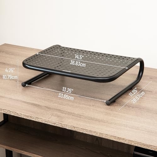 Mind Reader Monitor Stand, Ventilated Laptop Riser, Desktop Organizer, Office, Metal, Black - Image 3