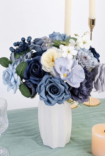 LELEE Fake Flowers Artificial Flowers Peonies Bulbous Daisy Rose Dusty Blue - Image 2