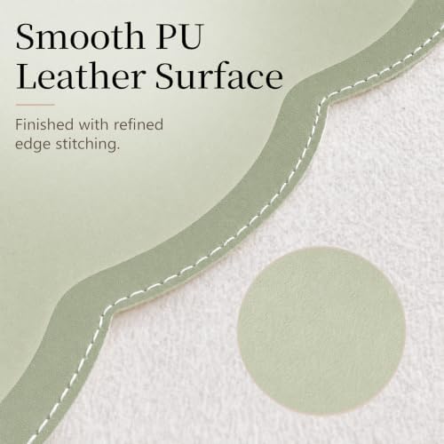 Scalloped Desk Mat, 23.6" x 11.8" Large Cute Sage Green Aesthetic Desk Accessories, PU Leather Computer Laptop Desk Mouse Keyboard Pad, Desk Writing Mat for Vanity/Work/Home Decor - Image 4
