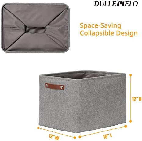 DULLEMELO Storage Baskets Large 16"x12"x12" Tall Rectangular Baskets Fabric Storage Bins for Organizing [1 Pack] Collapsible Linen Shelf Baskets for Clothes, Toys, Closet, Laundry (Grey) - Image 2