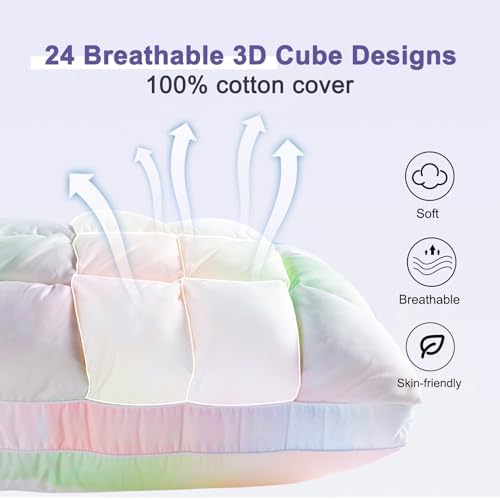 YOUR MOON Soft Pillows for Sleeping, Support Bed Pillows, Fluffy Down Alternative Pillow, Luxury Hotel Gel Pillows for Side Sleeping Queen Size (Rainbow) - Image 3