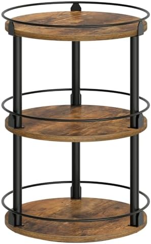 YATINEY 3-Tier Lazy Susan Organizer, Rotating Spice Rack, Spinning Organizer, Industrial Turntable Spice Rack Organizer for Cabinet, Kitchen Countertop, Pantry, Rustic Brown and Black SR23BR by Yatiney