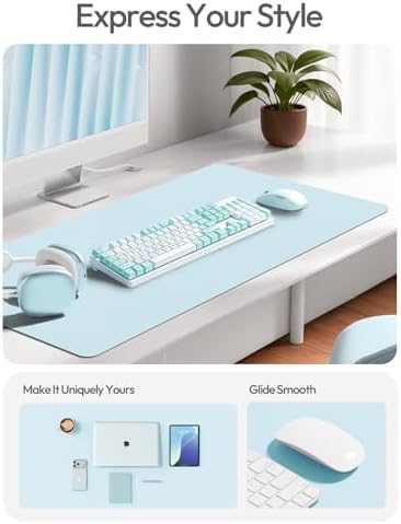 YSAGi Leather Desk Protector, Office Mat, Large Mouse Mat, Non-Slip PU Leather Blotter, Laptop Pad, Waterproof Writing Pad for Office and Home (Baby Blue, 47.2" x 23.6") - Image 2