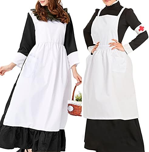 White Maid Half Apron for Women with Pocket, Vintage Ruffled Apron - Image 5