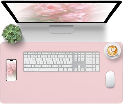 Pink Leather Desk Pad Large Mouse Pad, 23.6"x13.8" by Unknown