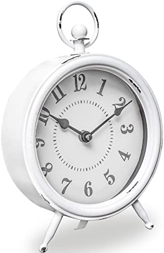 EMAX HOME Vintage Rustic White Table Clock on Stand, Decorative Desk & Shelf Clock, Rustic Mantel Farmhouse Non-Ticking - Image 6