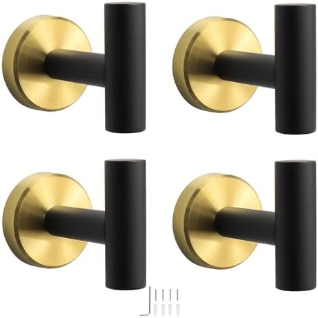 NearMoon Bath Towel Hooks- SUS 304 Stainless Steel Robe Hook Holder, Heavy Duty Coat Hook for Bathroom Livingroom Hotel Kitchen Garage, Wall Mounted (Black Gold, 4 Pack) by NearMoon