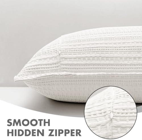Decorative Waffle Euro Sham Pillow Covers 26x26 White 2 Pack - Image 6