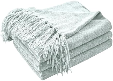 CozeCube Chenille Throw Blanket, Baby Blue Fringe Blanket, 60"X80" by CozeCube
