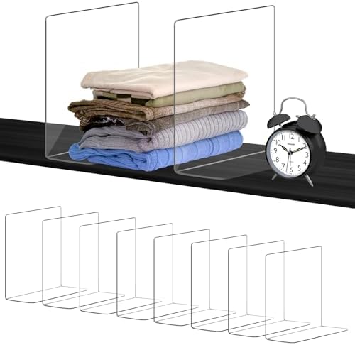 OKPOW Acrylic Shelf Dividers for Closet Organization: 8 Pack Durable Clear Shelves Separators for Clothing Adjustable 12" Tall x 10" Deep by OKPOW