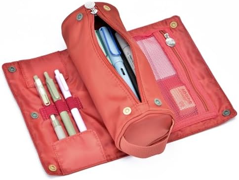 Lanxivi Large Capacity Pencil Case Roll Up Design Multifunctional Pencil Holder Pouch Stationery Pen Bag for Teen Girls and Boys Camping style - Orange Red by LanxiviDirect
