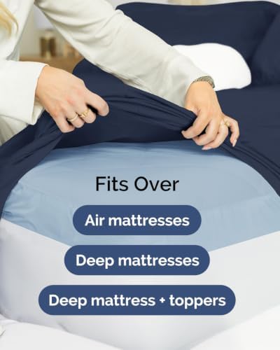 CGK Linens 2 Pack Extra Deep King Fitted Sheets - Navy Blue - Image 7