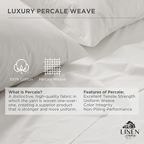 Linen Home Queen Size Fitted Sheet only 100% Cotton Percale, White - Image 2