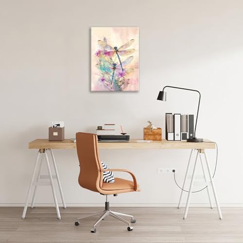 Dragonfly Bathroom Pictures Wall Art, Floral Bathroom Wall Decor, Framed Painting Canvas Artwork for Bedroom Living Room Decorations 20" L x 16" W - Image 4