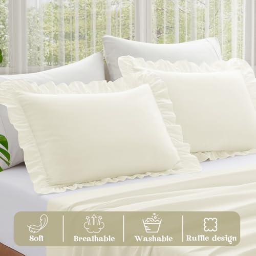 KKJIAF Ruffle Pillow Cases King Size Set of 2, Beige - Image 4
