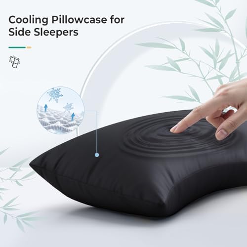 Cooling Curved King Pillow Case for Sider Sleeper Breathable Cool Silky Soft Pillow Cover with Zipper for Hot Sleepers,Hair and Skin Friendly,Black,1 Pack,20x36IN - Image 2
