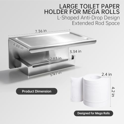 Wall Mounted Toilet Paper Holder with Shelf, 1.5mm, Brushed Nickel - Image 5