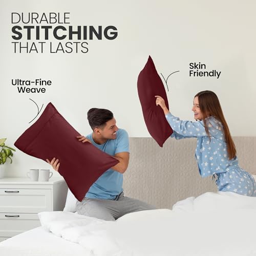 Pillow Covers King Size Set of 4, Soft and Comfy Pillow Cases, Burgundy - Image 4