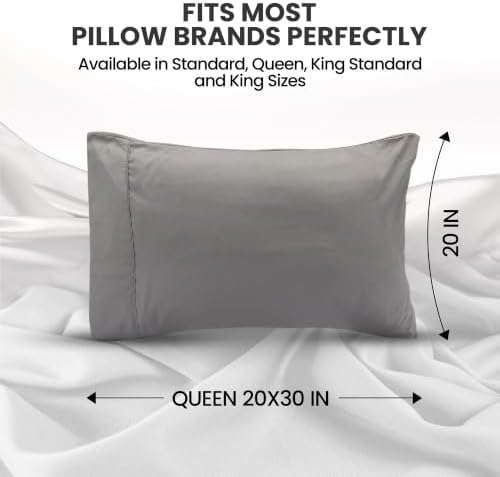 Pillow Covers Queen Size Set of 6, Soft and Comfy Pillow Cases, Grey - Image 2