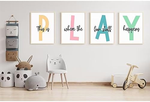 Baccone Kids Playroom Wall Art Playroom Wall Decor Kids Play Canvas Wall Art Play Sign Pictures Toddler Playroom Art Prints Nursery Children Artwork for Room Bedroom Set of 4 12x16 Inch Unframed - Image 6