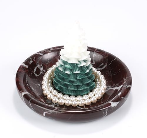 Red Marble Purse Bowl - Stone Trinket Jewelry Ring Key Holder Dish, Small Cute Round Plate Decorative Tray for Nightstand Entryway Coffee Table Decor (5.5 inch) - Image 6