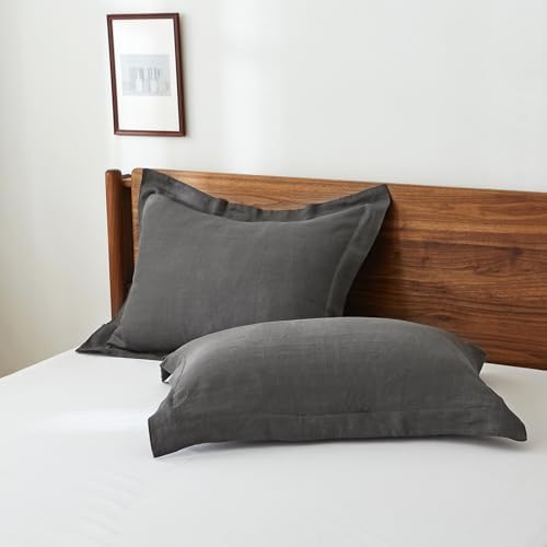 100% French Linen Pillow Shams Basic Style - Pack of 2 - Washed Solid Color Natural Flax Soft Breathable - Dark Grey, 20'' x 26'' - Image 5