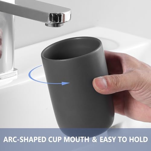 Toothbrush Holders for Bathrooms - 1 Cups Ceramic Toothbrush Toothpaste Holders, Grey Bathroom Tumbler Cups Reusable Toothbrush Mouthwash Cup, Bathroom Counter Organizer. - Image 5