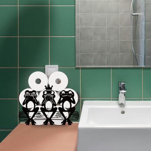 WADORN Funny Frogs Metal Toilet Paper Holder for Extra 8 Rolls, Black Toilet Tissue Storage Decorative Toilets Paper Rolls Organizer Wall Mounted for Bathrooms Home Housewarming Gifts - Image 7