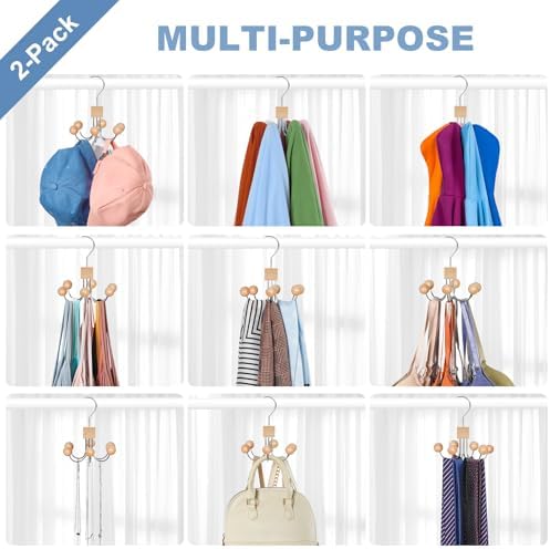 TOPIA HANGER Sweatshirt Hangers 2-Pack with 6 Wooden Balls, Purse Hanger, Scarf Hanger, Wooden Closet Hooks, Handbag Organizer, Bra Hanger, Accessory Organizers for Scarf, Tanktop, Hat, Hoodie CT82N - Image 4