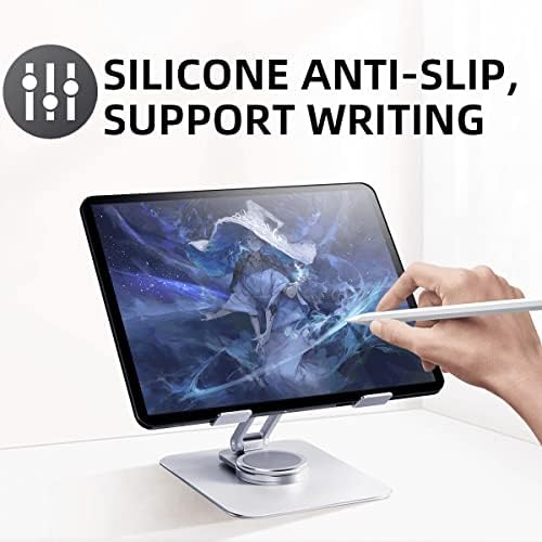 Swivel Tablet Holder, 360 Rotating Foldable Stand, Adjustable Aluminum Drawing Stand for Surface Pro/iPad Pro/Galaxy Tab, Monitor 4-14", Silver - Image 5