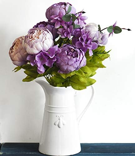 FiveSeasonStuff Dusty Purple & Greenery Artificial Peony Set of 2 - Image 2