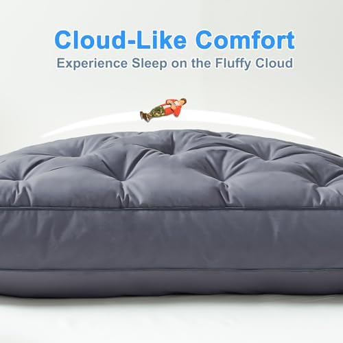 YOUR MOON Extra Soft Support Pillows King Size, Luxury Fluffy Down Alternative Pillow for Sleeping, Medium Thick Pillows, 100% Cotton Shell Bed Pillow (Gray) - Image 3