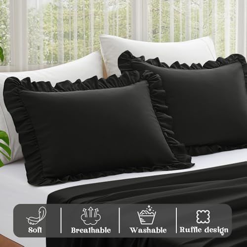 KKJIAF Ruffle Pillow Cases King Size Set of 2, Black - Image 4