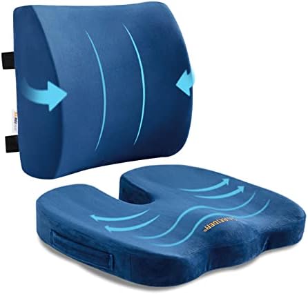 SAIREIDER Chair Cushion and Lumbar Support Pillow for Office Chair, Car Seat Cushions Back Support Pillows, Memory Foam Chair Support for Back&Lumbar, Relieve Tailbone Pain and Sciatica (Blue) by SAIREIDER