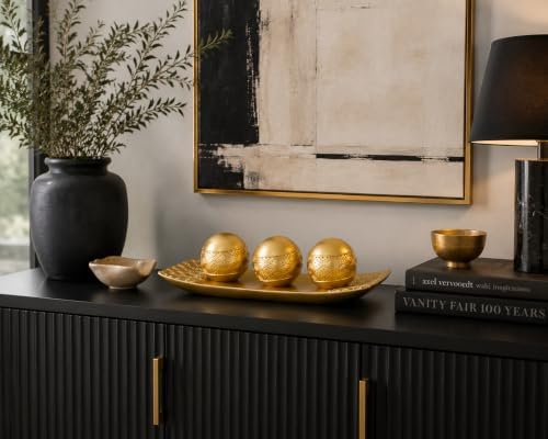 Gold Decorative Orbs with Tray Set, 3Pcs Resin Decorative Balls with Tray, Modern Accent Sphere for Coffee Table, Dining Table, Living Room, Entryway - Image 2