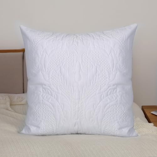 White Quilted Euro Shams Damask Set of 2 26x26 European Pillow Cover - Image 3