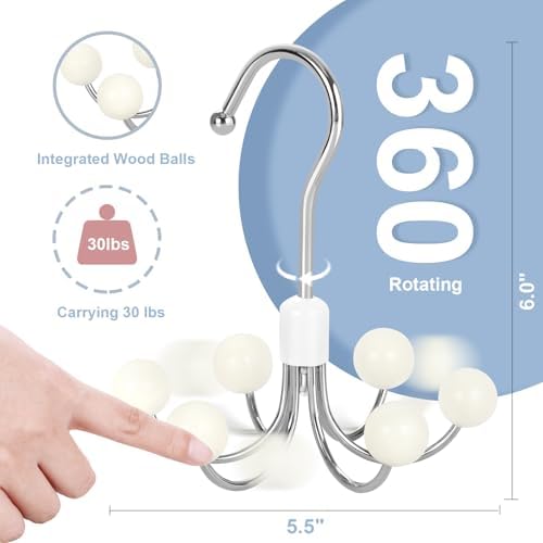 TOPIA HANGER Hoodie Hangers with 6 Wood Balls, 360°Swivel Purse Hanger, Scarf Hanger, Closet Hooks, Handbag Organizer, Bra Hanger, Accessory Organizers for Scarf, Tanktop, Hat, Hoodie CT56W - Image 2