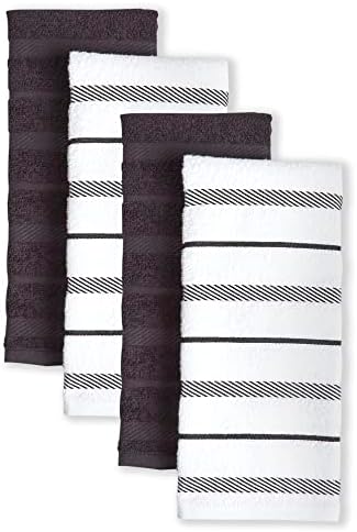 KitchenAid Albany Kitchen Towel 4-Pack Set, Matte Black/White, 16"x26" by KitchenAid