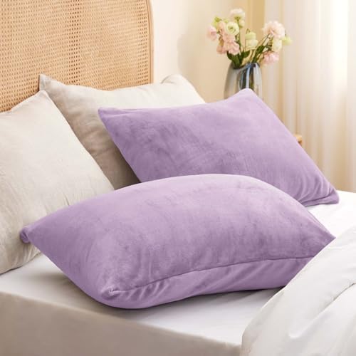 BEDELITE Flannel Pillowcases Standard Set of 2, Lavender, 20x26 Inches - Image 2